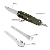 Army Green Folding Cutlery Stainless Steel Portable Camping