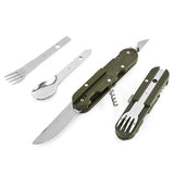 Army Green Folding Cutlery Stainless Steel Portable Camping