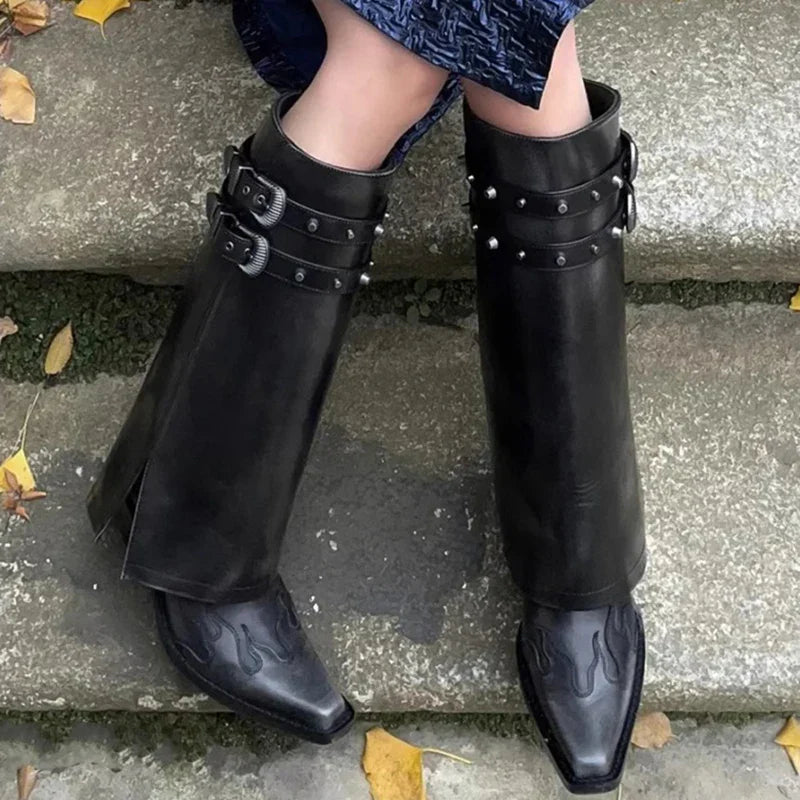 Autumn Cowboy Boots For Women Fashion Slip On