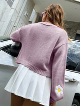 Autumn Knitted Cardigan Flower Embroidery Women Sweater Flower