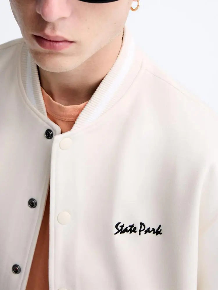 Autumn Suede Baseball Jacket Solid Color Towel Embroidered
