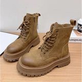 Women's Round Toe Lace-Up Plush Ankle Boots