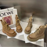 Women's Round Toe Lace-Up Plush Ankle Boots