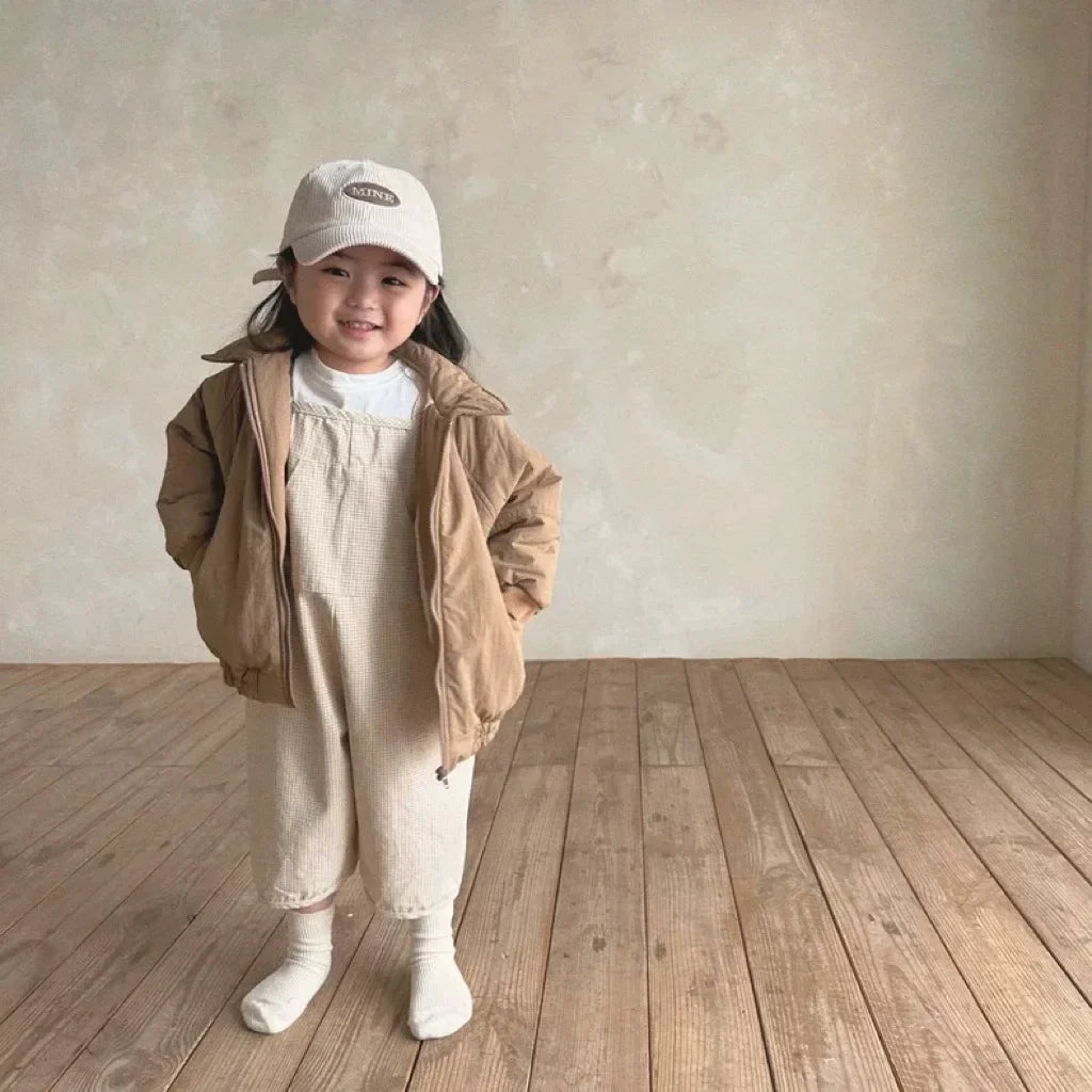 Autumn Winter Baby Retro Solid Lapel Cotton-padded Thick