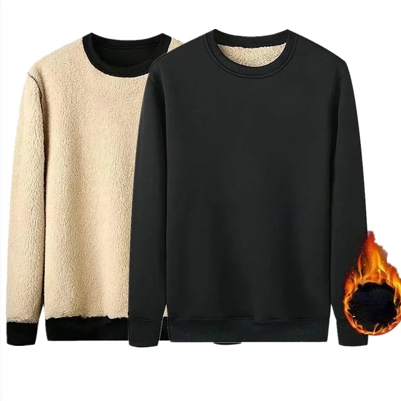 Autumn Winter Mens Fleece Sweatshirts Fuzzy Hoodless Wool