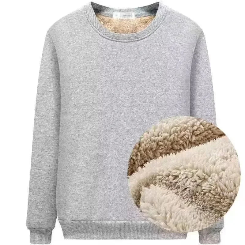 Autumn Winter Mens Fleece Sweatshirts Fuzzy Hoodless Wool