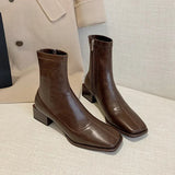 Autumn Winter Square Toe British Midheel Ankle Boots