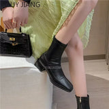 Autumn Winter Square Toe British Midheel Ankle Boots