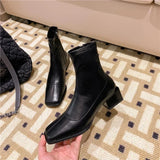 Autumn Winter Square Toe British Midheel Ankle Boots