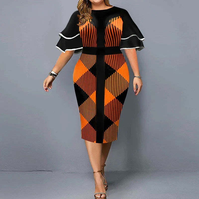 Autumn Women Trend Printing Plaid X-shaped Plus Size