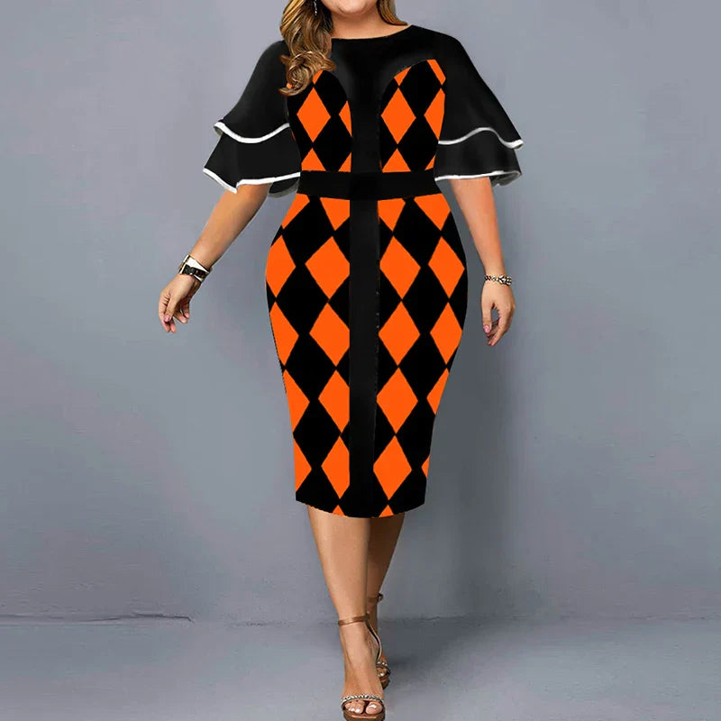 Autumn Women Trend Printing Plaid X-shaped Plus Size