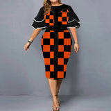 Autumn Women Trend Printing Plaid X-shaped Plus Size