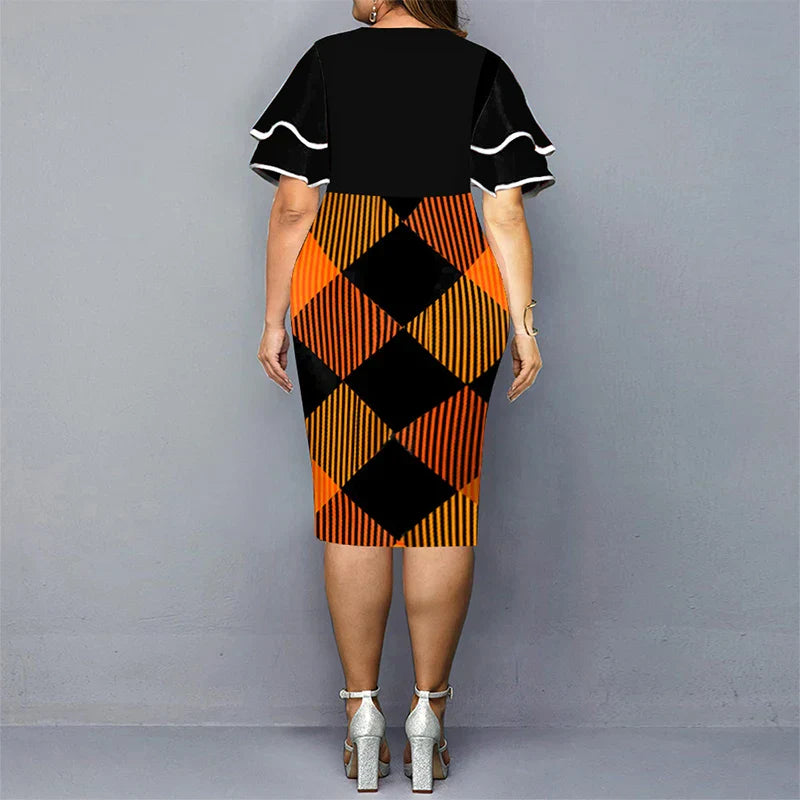 Autumn Women Trend Printing Plaid X-shaped Plus Size