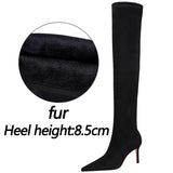 BIGTREE Shoes Suede Sexy OvertheKnee Boots Black Plush