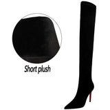 BIGTREE Shoes Suede Sexy OvertheKnee Boots Black Plush