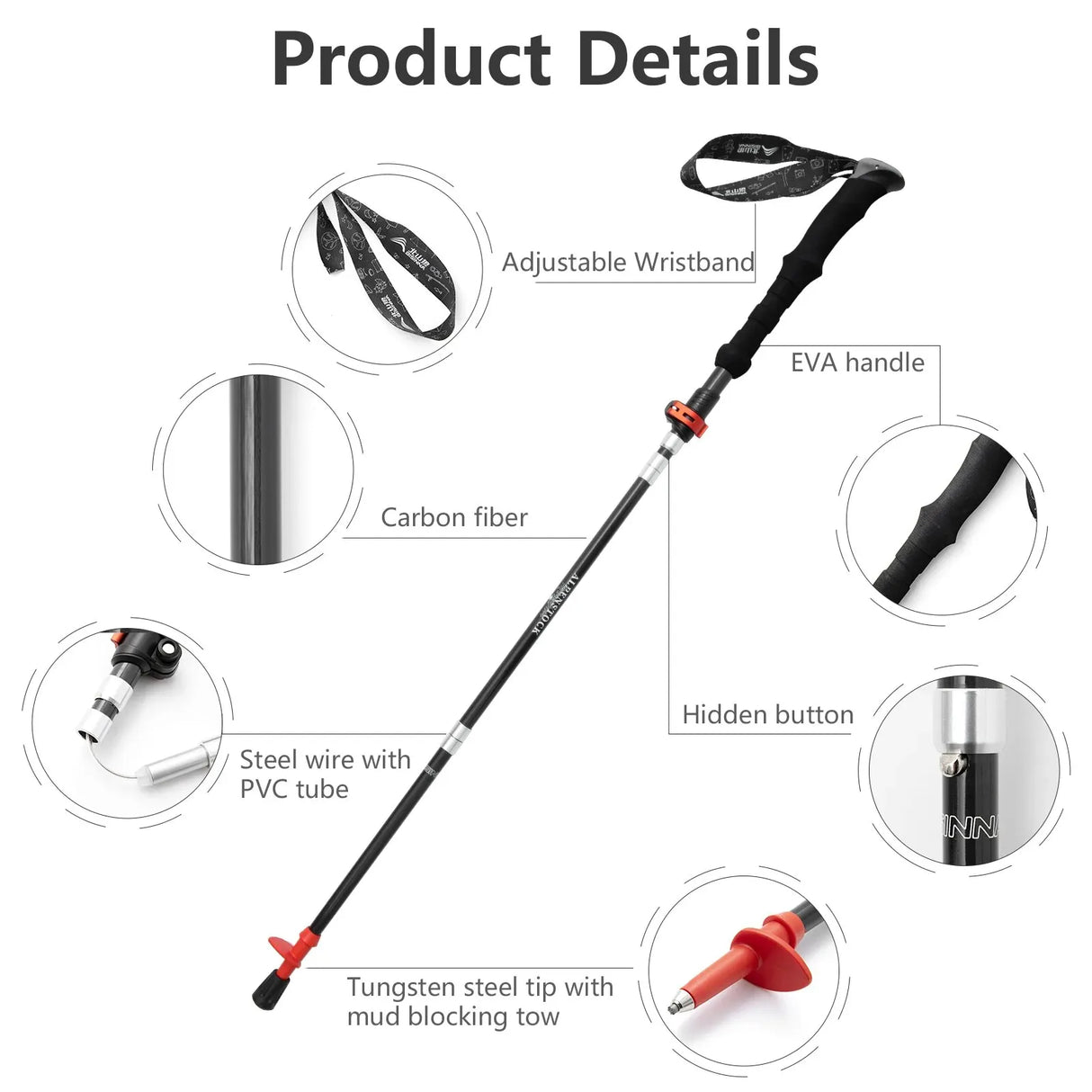 BISINNA 1pcs/2pcs Folding Trekking Poles Carbon Fiber Collapsible