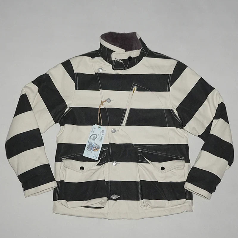 BOB DONG Winter Aviator Motorcycle Prison Striped Jacket
