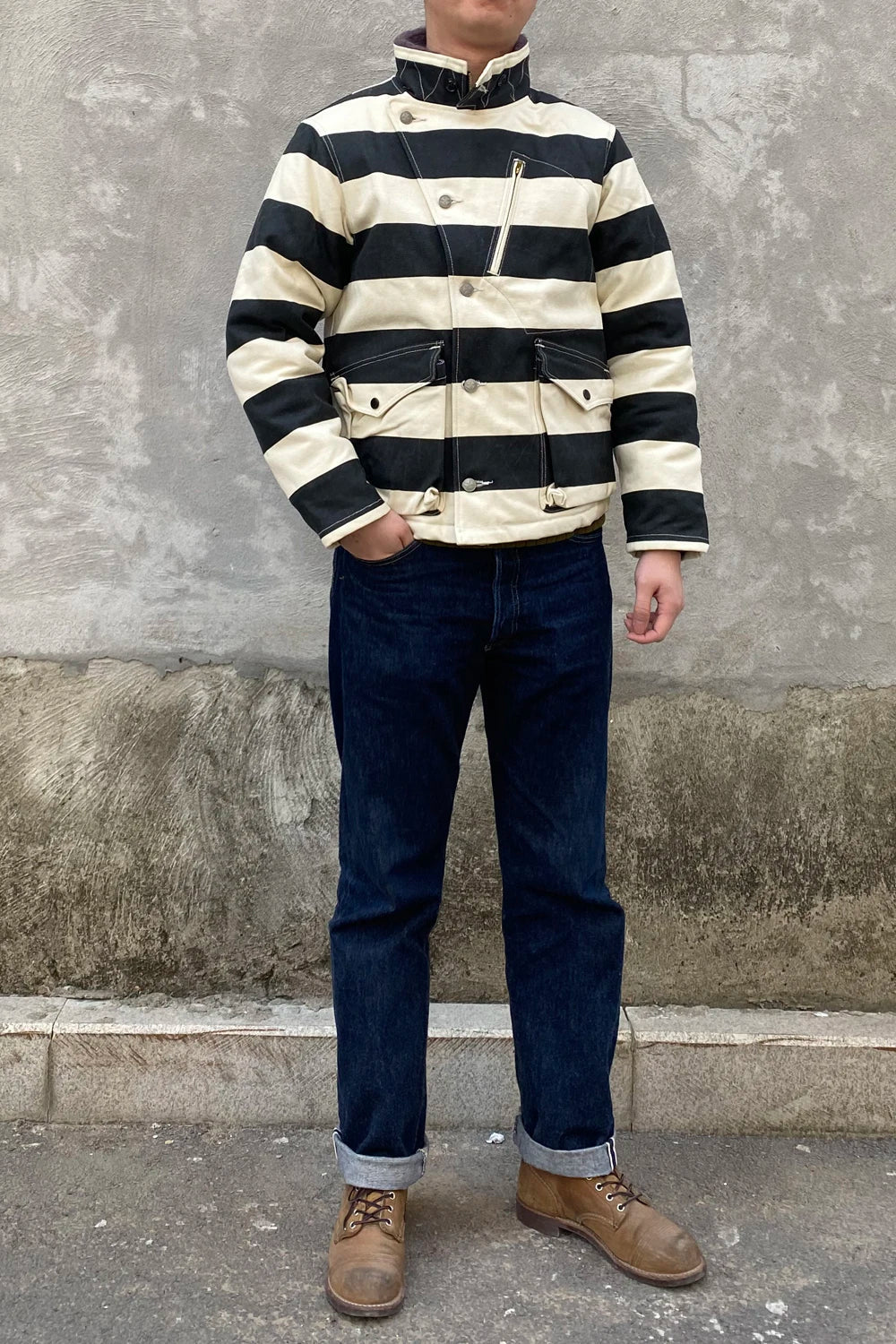 BOB DONG Winter Aviator Motorcycle Prison Striped Jacket
