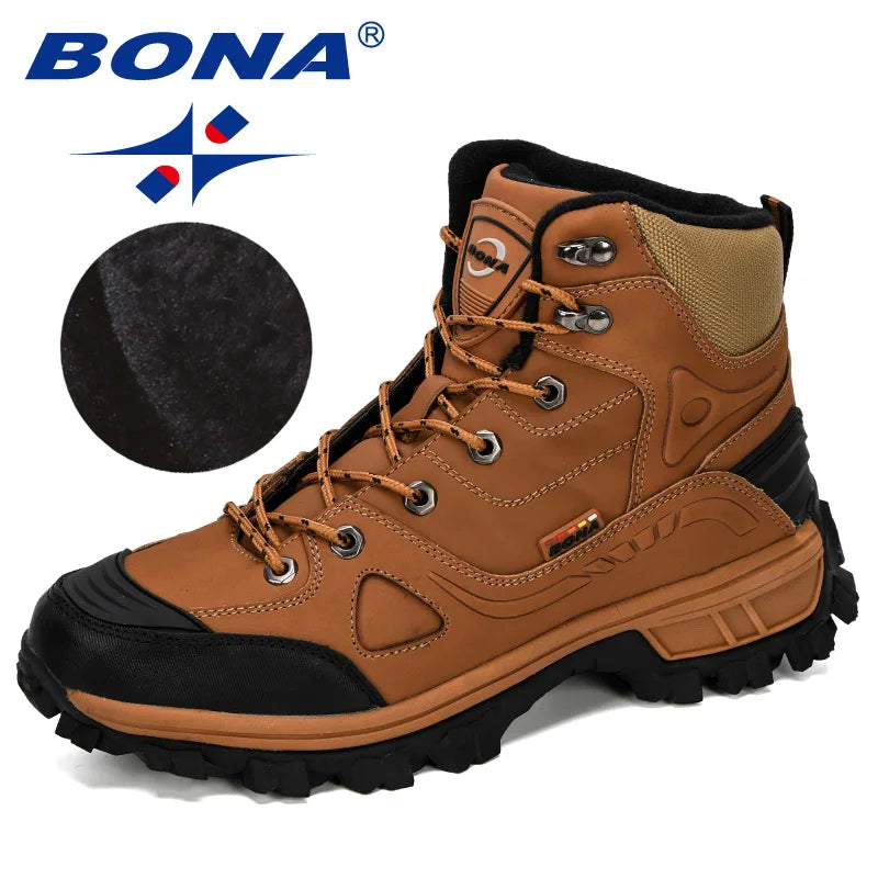 BONA New Designers Leather Hiking Shoes Men Winter