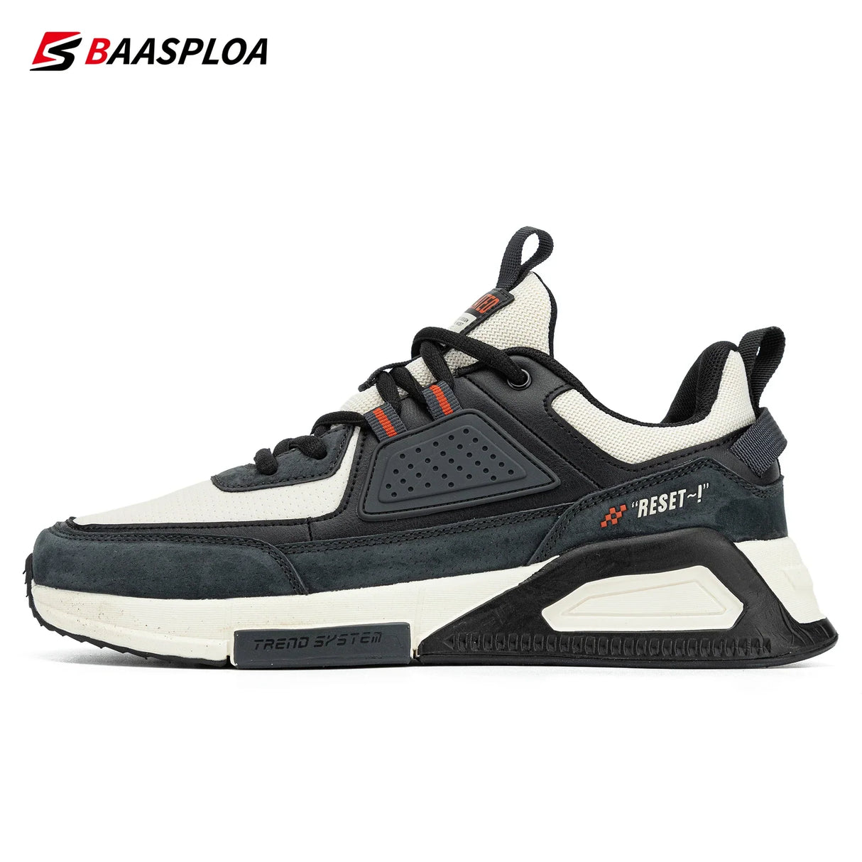 Baasploa Men Casual Waterproof Running Shoes Fashion Leather Skateboard Shoes Non-slip Wear-resistant Male Sport Shoes New