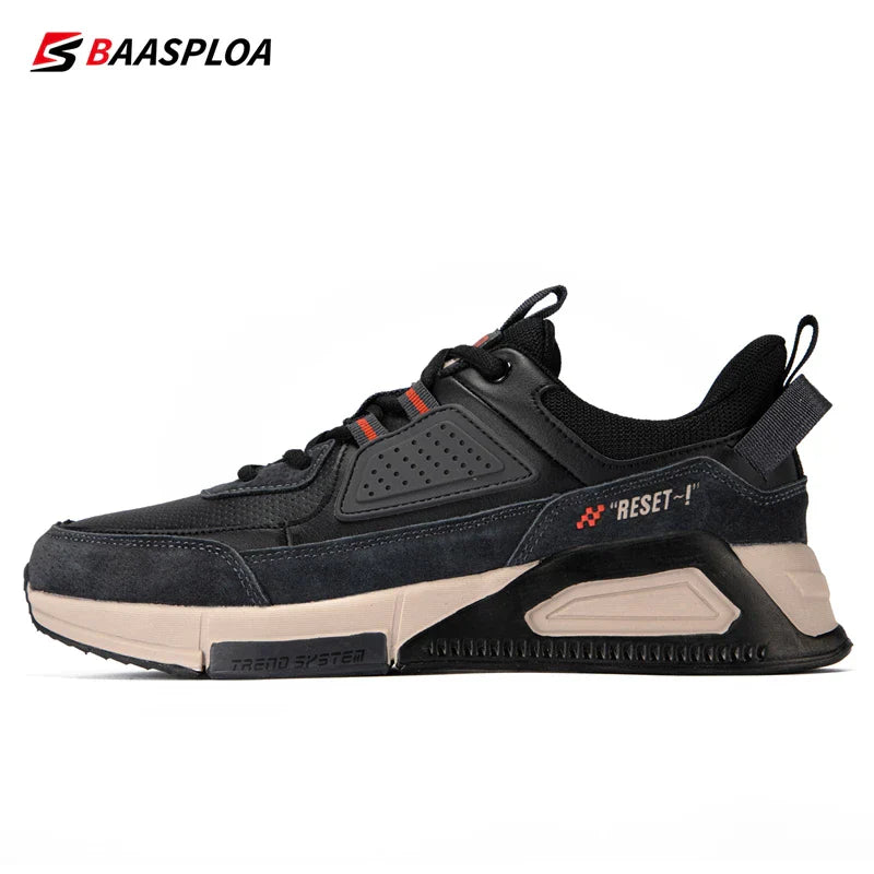 Baasploa Men Casual Waterproof Running Shoes Fashion Leather Skateboard Shoes Non-slip Wear-resistant Male Sport Shoes New