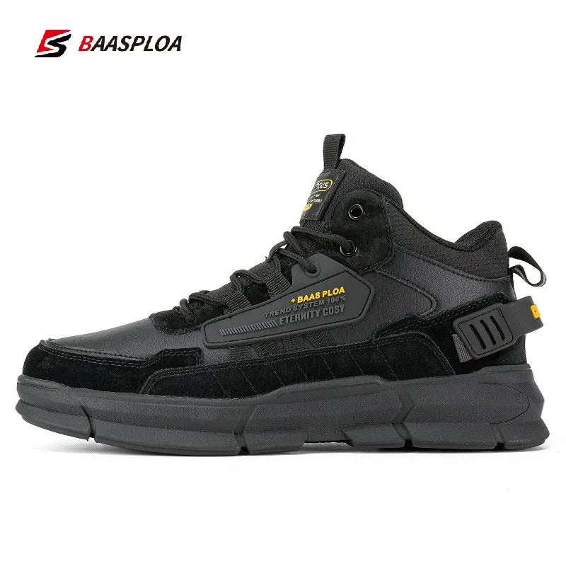 Baasploa Winter Men Leather Shoe Comfortable Plush Shoes Waterproof Warm Outdoor Sneakers Non-slip Wear-resistant  Hiking Shoes