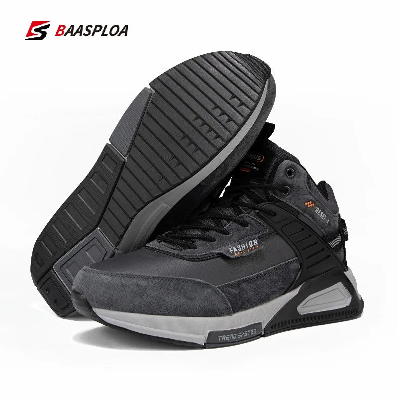 Baasploa Winter Men Leather Shoe Comfortable Plush Shoes Waterproof Warm Outdoor Sneakers Non-slip Wear-resistant  Hiking Shoes