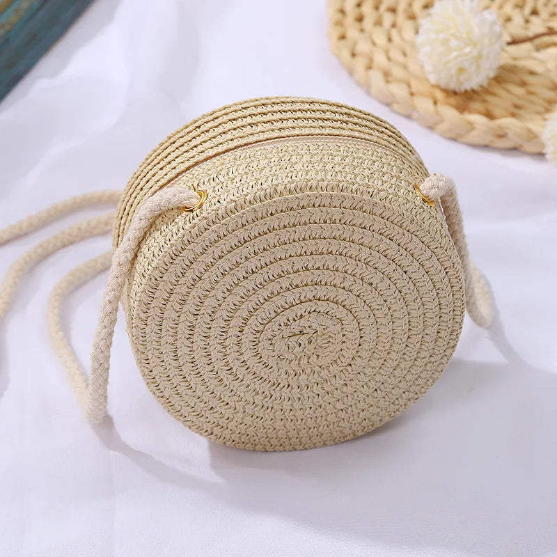 Baby Girl Fashion Casual Solid Straw Shoulder Bags