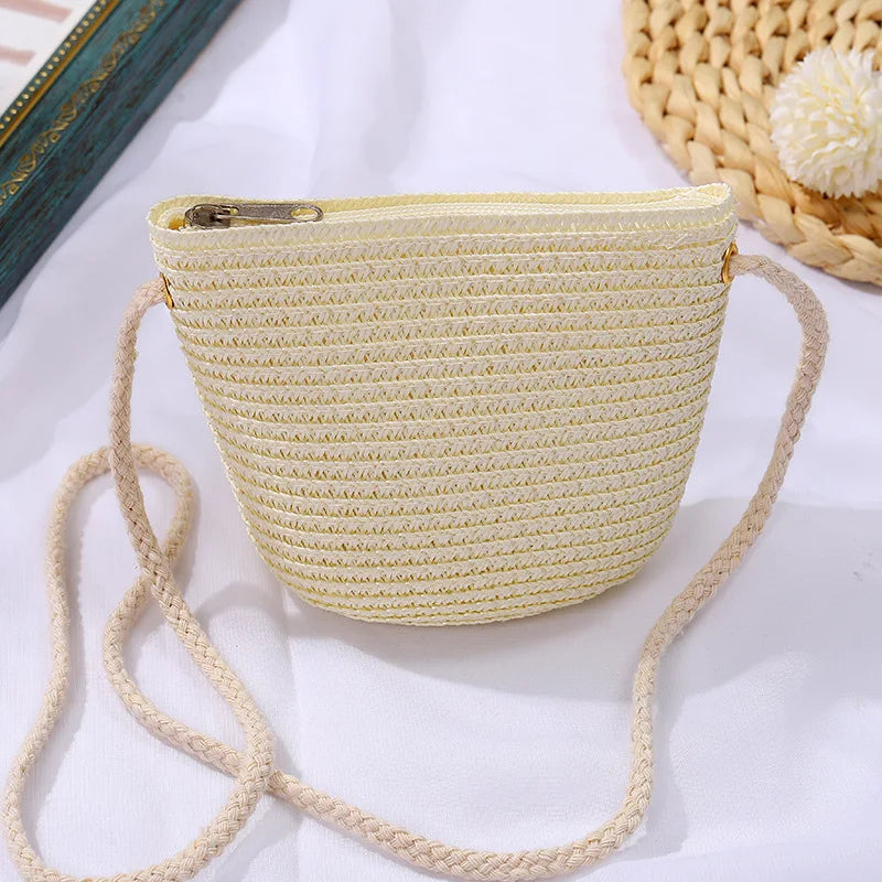 Baby Girl Fashion Casual Solid Straw Shoulder Bags