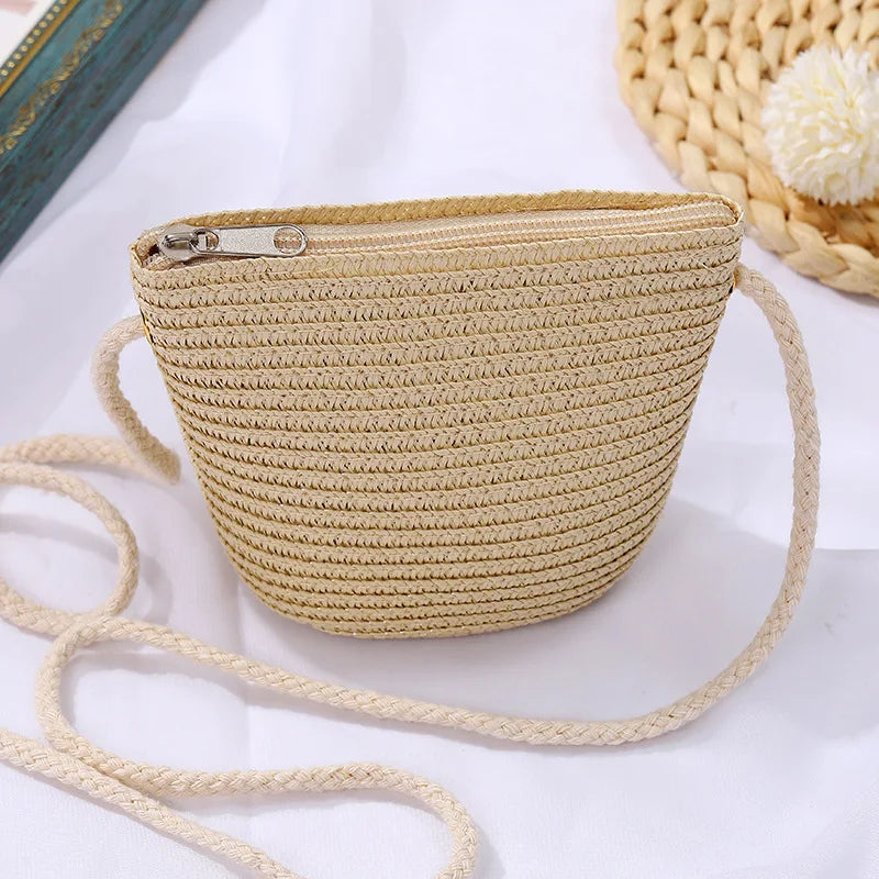 Baby Girl Fashion Casual Solid Straw Shoulder Bags