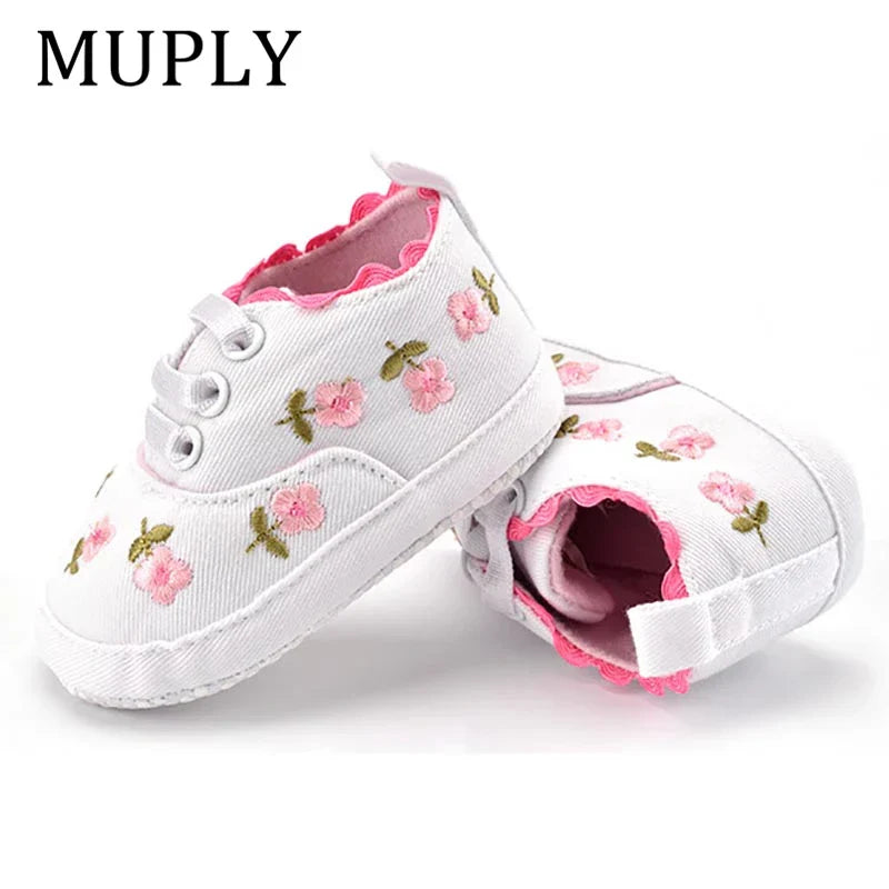 Baby Girl Shoes White Lace Floral Embroidered Soft