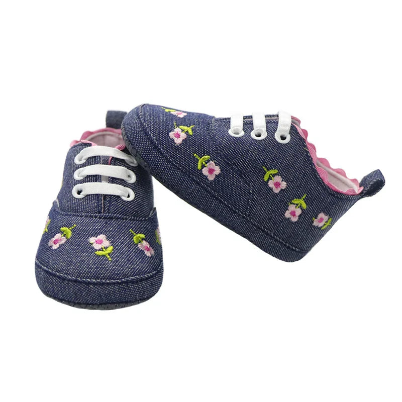 Baby Girl Shoes White Lace Floral Embroidered Soft