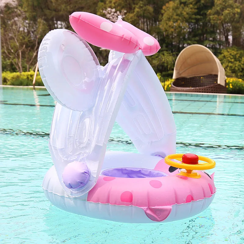 Baby Swimming Float Ring Roof Inflatable Double Raft