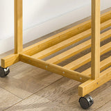 Bamboo Clothes Rail Rack Double Hanging Rails Clothes