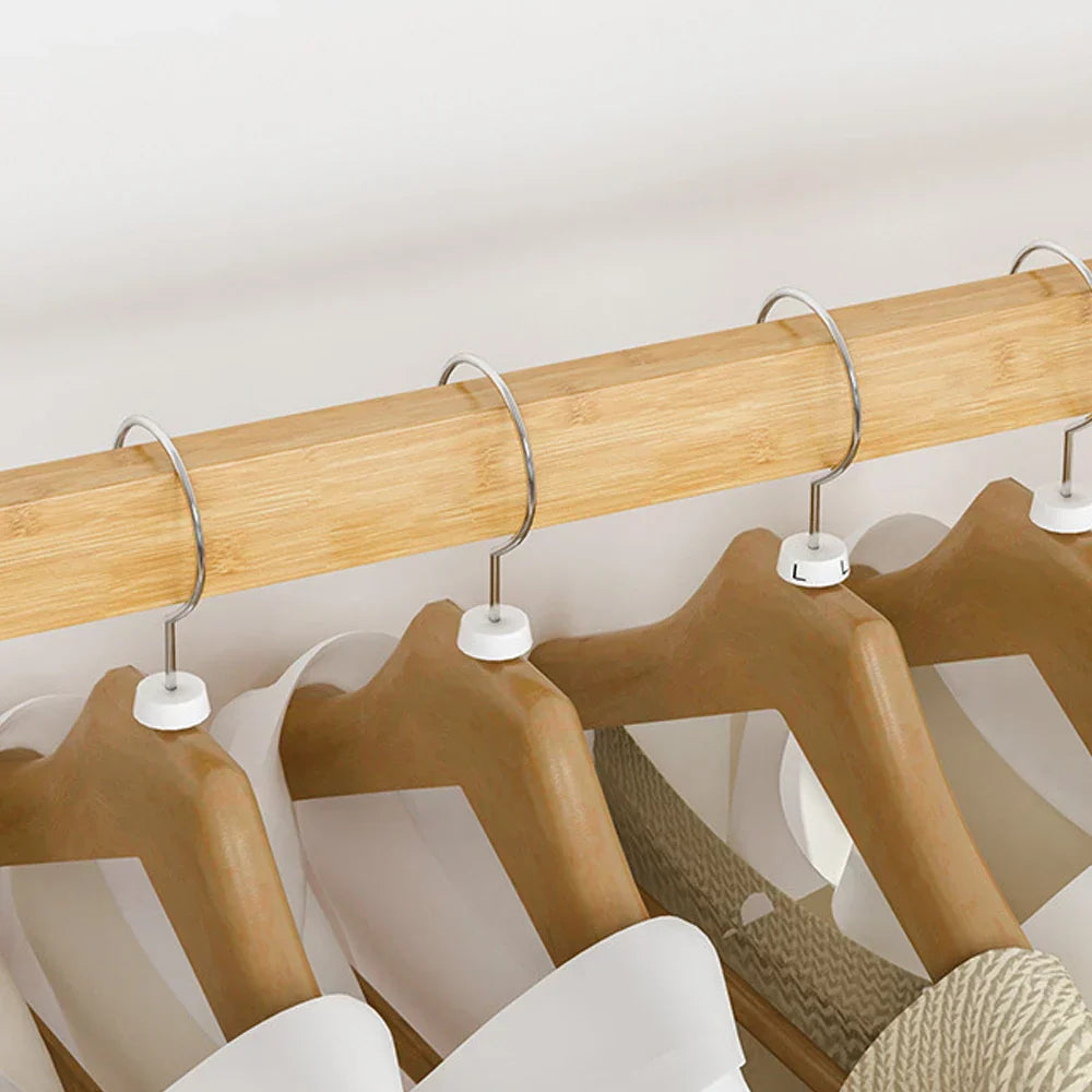Bamboo Clothes Rail Rack Double Hanging Rails Clothes