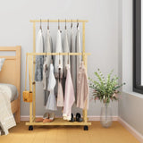 Bamboo Clothes Rail Rack Double Hanging Rails Clothes