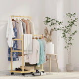 Bamboo Clothes Rail Rack Double Hanging Rails Clothes