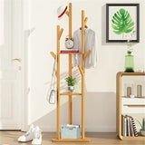 Bamboo Coat Rack Tree Cloth Hanger 9 Hooks