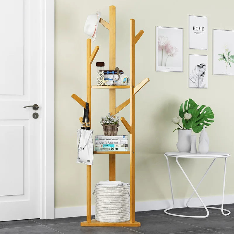 Bamboo Coat Rack Tree Cloth Hanger 9 Hooks