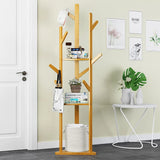 Bamboo Coat Rack Tree Cloth Hanger 9 Hooks