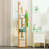 Bamboo Coat Rack Tree Cloth Hanger 9 Hooks