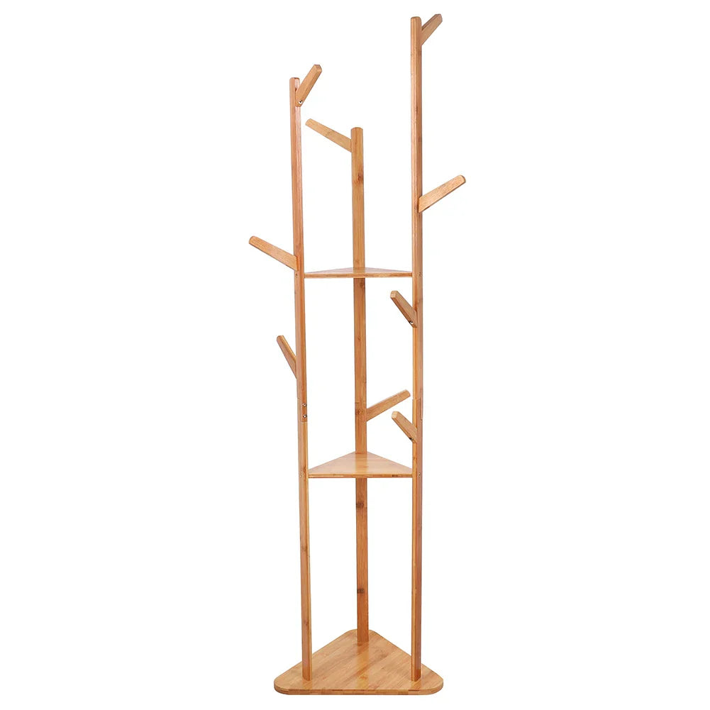 Bamboo Coat Rack Tree Cloth Hanger 9 Hooks