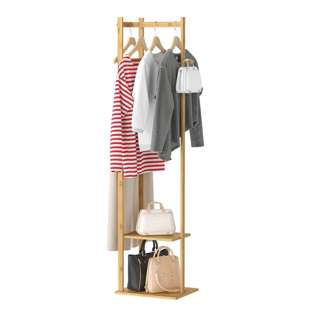 Bamboo Garment Rack, Clothing Rack with 2 Tier