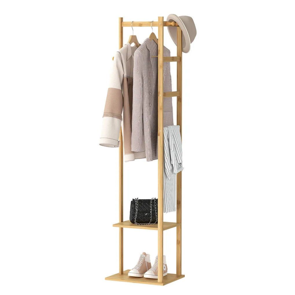 Bamboo Garment Rack, Clothing Rack with 2 Tier