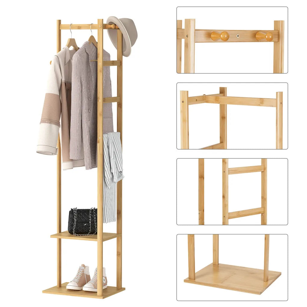 Bamboo Garment Rack, Clothing Rack with 2 Tier