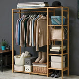 Bamboo Wood Clothing Garment Rack with Shelves Clothes