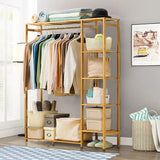 Bamboo Wood Clothing Garment Rack with Shelves Clothes