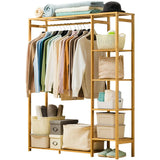 Bamboo Wood Clothing Garment Rack with Shelves Clothes
