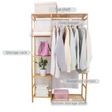Bamboo Wood Clothing Garment Rack with Shelves Clothes