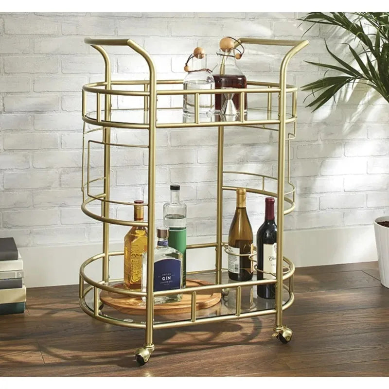 Bar Cart with Matte Gold Metal Finish, 2-Tiers